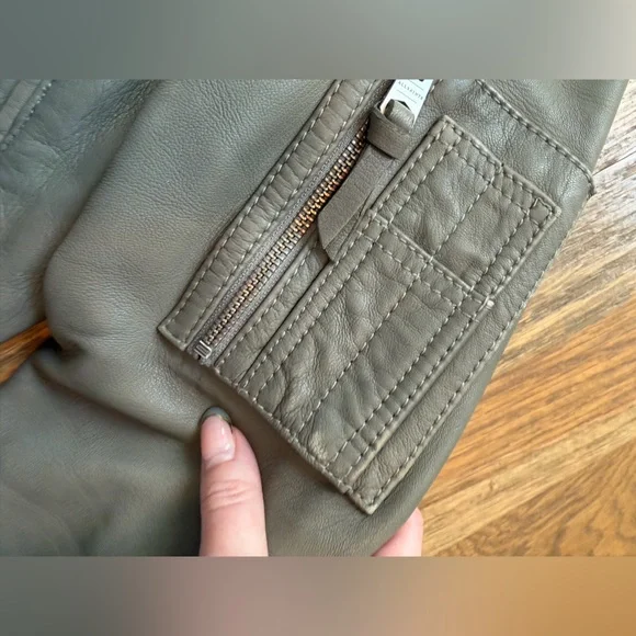 All Saints Olive Leather Jacket - Picture 5 of 11